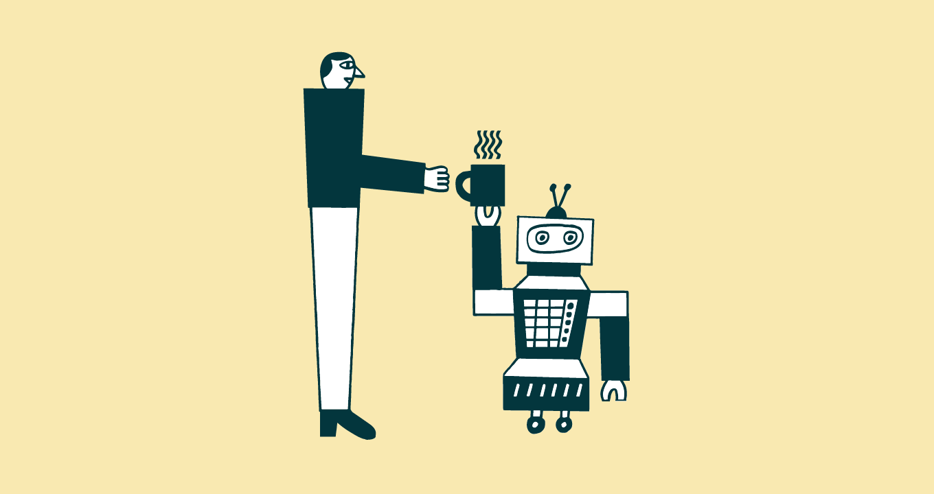 Person receiving a cup of coffee from a robot